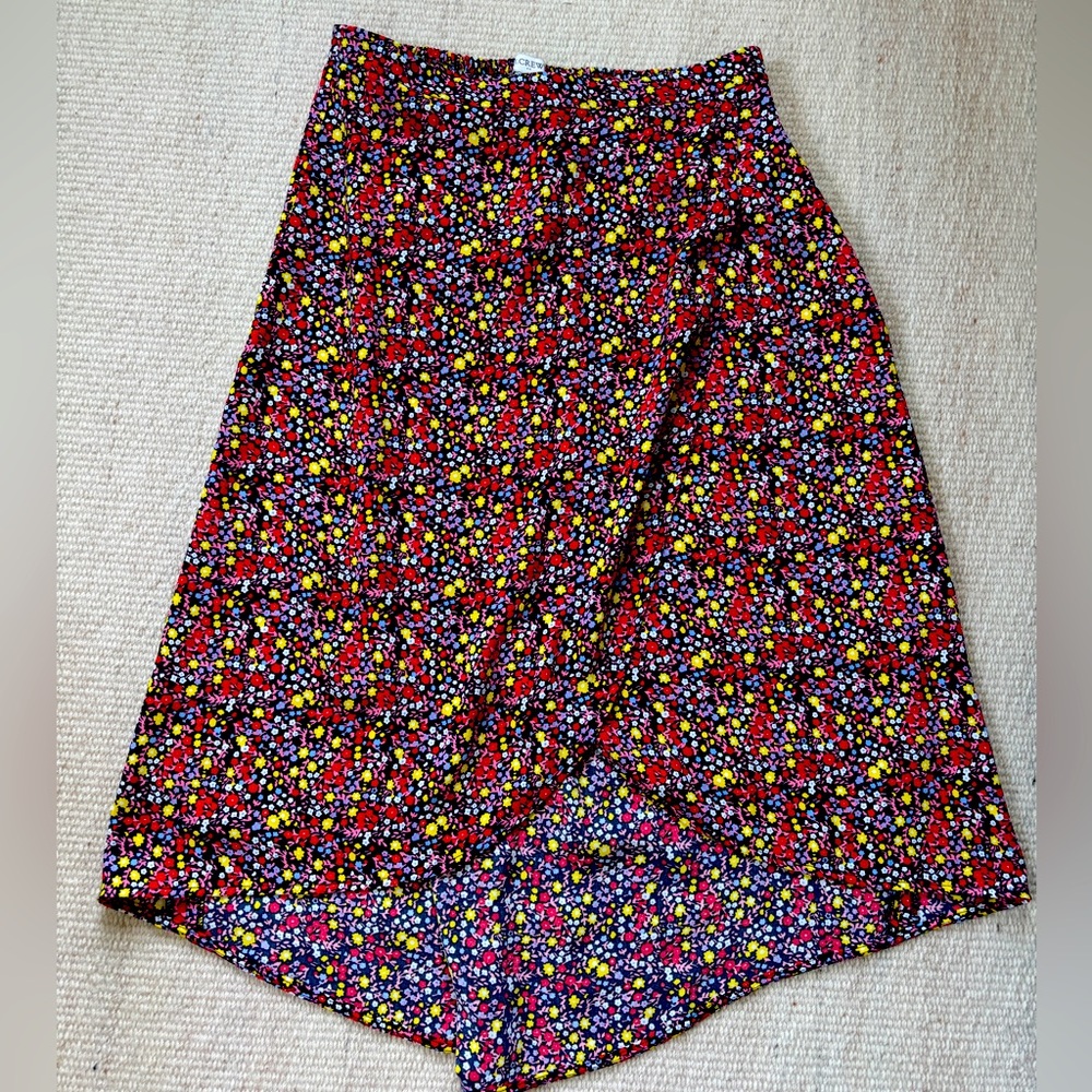 J. Crew Red and Pink Asymmetrical Midi Skirt